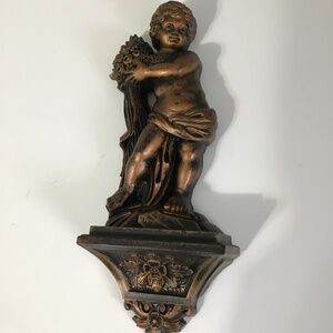 VTG Dart Syroco Cherub Wall Plaque Antiqued Copper Finish
